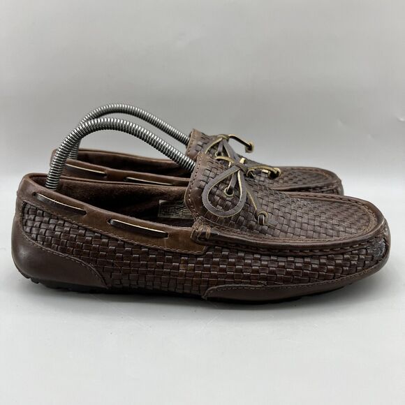 Ugg Chester Driving Moccasins Men Size 9 Brown Woven Leather Comfort Low Loafers - Picture 1 of 8